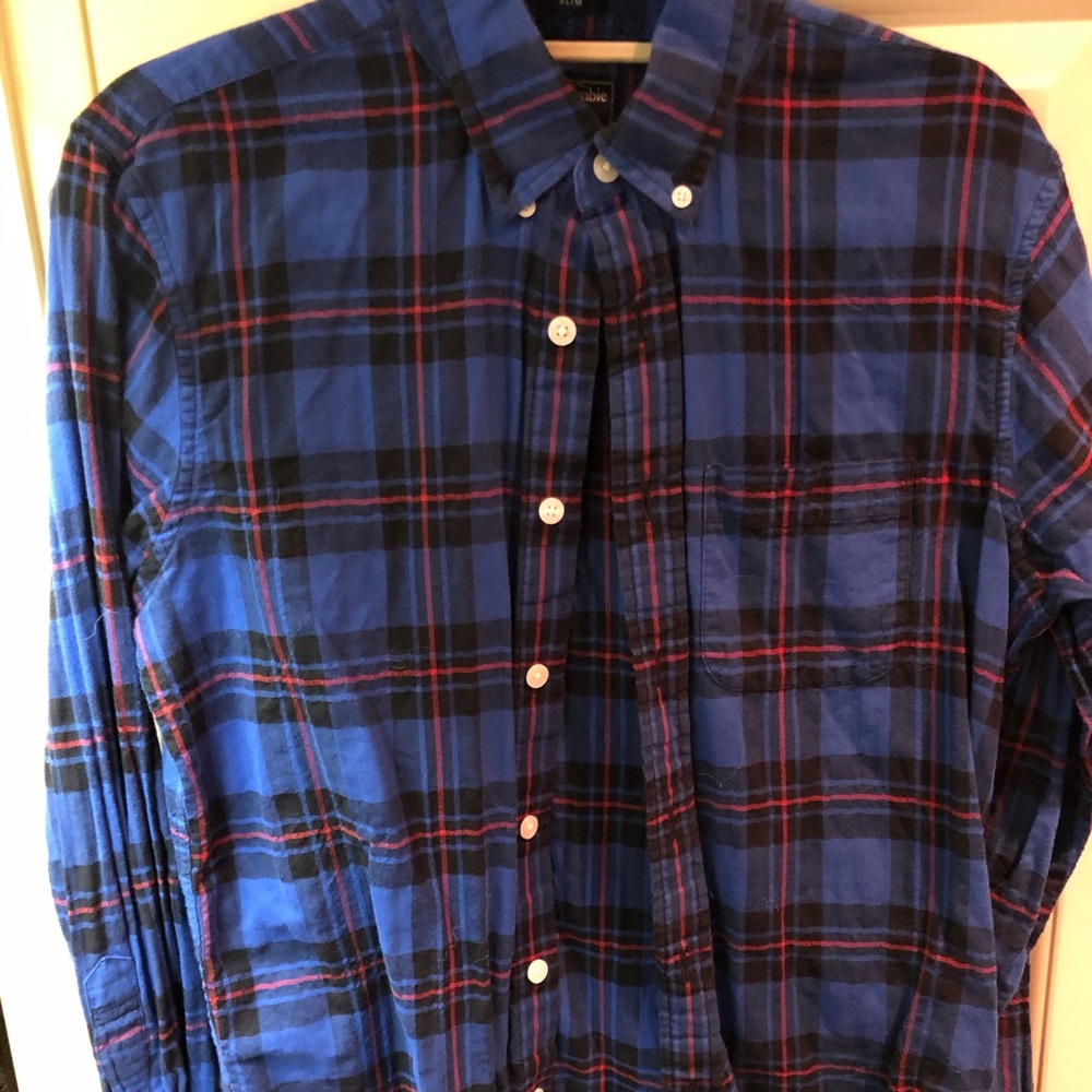 abercrombie and fitch red, navy, and blue flannel